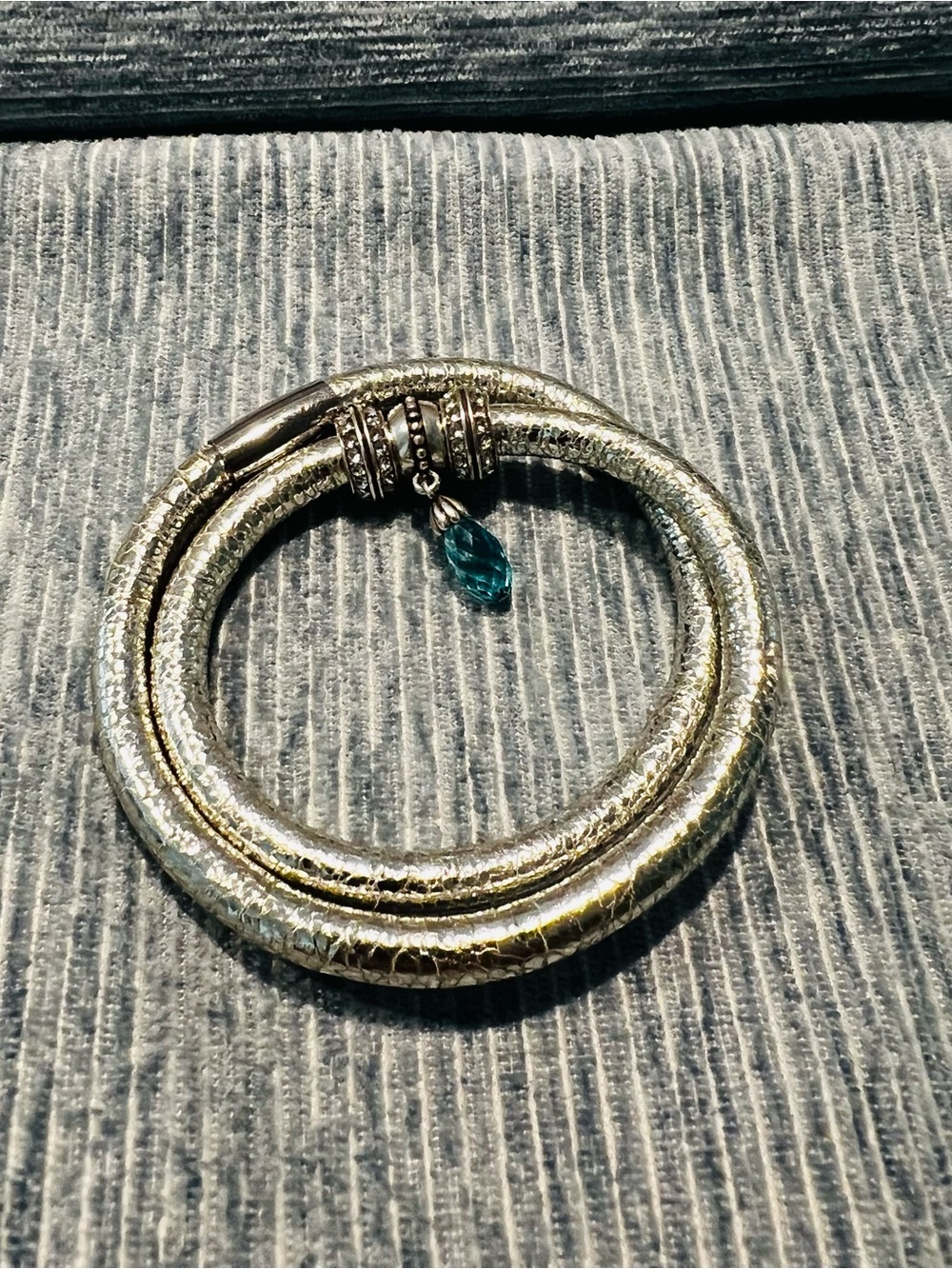 Brighton - leather Silver Magnetic Chain Bracelet with Blue Crystal Drop